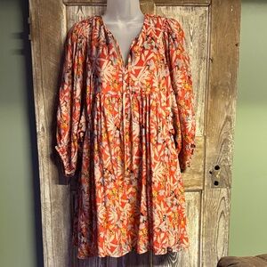 Entro Orange and Pink Floral Long Sleeve Dress